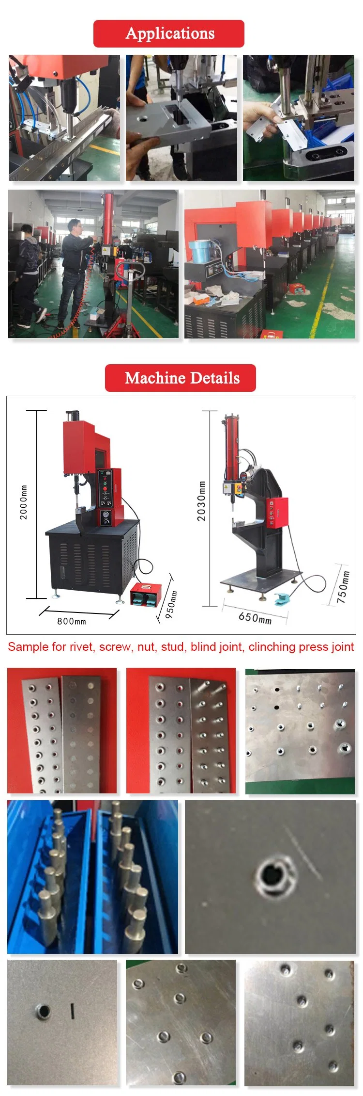 Automatic Pem Insert Riveting Press Machine for M3, M4, M6 Nuts or Standoff